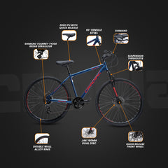 CRADIAC Spark 7 Speed | 18.5 INCH HI-TENSILE Steel Frame | 700C T Hybrid Bike | Front Suspension | Dual DISC