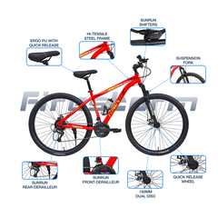 TUNGSTEN - Fire Storm 21 Speed | Hi-Tensile Steel Frame | Dual Disc Brakes | Suspension Fork | Unisex MTB | Ideal for 12+ Years