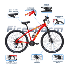 TUNGSTEN - Fire Storm 7 Speed | Hi-Tensile Steel Frame | Dual Disc Brakes | Suspension Fork | Unisex MTB | Ideal for 12+ Years