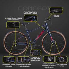 CRADIAC - Concept X | 24 Speed Gear GRAVEL Cycle | 700 * 47 C Bike | Rigid Fork | 6061 Alloy Frame | 700 * 35C Nylon Tires | Shimano hydraulic Dual DISC Brakes | Ideal for 15+ Years Men/Boys/Girls