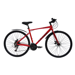 Cradiac Machine 21 Speed 6061 Alloy Hybrid Cycle 21 Geared Bicycle for Men with Rigid Fork & Dual Disc Brake Hybrid Bike | Ideal for 15+ Years, Unisex, Frame Size : 19.5 Inch, Metalic Red