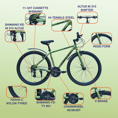 CRADIAC - SHADOWFAX 24 SPEED | 700X45 Hybrid cycle for mens adult | cycle for adults | cycles hybrid | 24 SPEED gear cycle for adults WITH RIGID FORK AND V BRAKE | IDEAL FOR 5.8FT + UNISEX