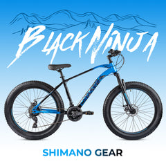 CRADIAC - Black Ninja Fat | 21 Speed Geared MTB Cycle| 26" Inch Mountain Bike | 26 * 300 Fat Tires | DISC Brakes | Suspension Fork | Hitensile Steel Frame | for 15+ Years Men/Boys/Girls, Front