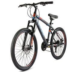 CRADIAC Globetrotter 21 Speed MTB, 26 Inch Steel Geared High Performance Mountain Cycle for Men with Front Suspension & Dual disc Brakes | Ideal for 12+ Years, Unisex, Frame Size - 18.5 Inch