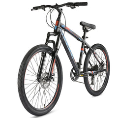 Cradiac Globetrotter 7 Speed MTB, 26 Inch Steel Geared High Performance Mountain Cycle for Men with Front Suspension & Dual disc Brakes | Ideal for 12+ Years, Unisex, Frame Size - 18.5 Inch