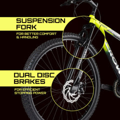 CROW - Stinger 7 Speed | 27.5" INCH Mountain Bike | HITENSILE Steel Frame | Dual DISC Brakes | Suspension Fork | Unisex | Ideal for 12+ Years