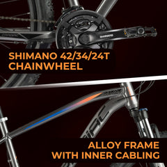 Cradiac XC 900 GEN 3-24 Speed 6061 Alloy Cycle 27.5 T 24 Geared Bicycle for Men with Zoom Lockout Suspension & Dual Disc Brake Mountain Bike | for 14+ Years, Unisex, Frame Size : 18 Inch, Grey