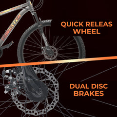 TUNGSTEN - Fire Storm 7 Speed | Hi-Tensile Steel Frame | Dual Disc Brakes | Suspension Fork | Unisex MTB | Ideal for 12+ Years