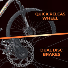 TUNGSTEN - Fire Storm 21 Speed | Hi-Tensile Steel Frame | Dual Disc Brakes | Suspension Fork | Unisex MTB | Ideal for 12+ Years