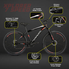 Cradiac Xplorer 7 Speed High Performance Steel Mountain Cycles for Men with Front Suspension & Dual Disc Brake 7 Geared MTB Bike 29 T | Ideal for 15+ Years, Unisex, Frame Size : 18.5 inch