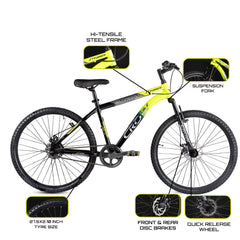 CROW - Stinger Single Speed | 27.5" INCH Mountain Bike | HITENSILE Steel Frame | Dual DISC Brakes | Suspension Fork | Unisex | Ideal for 12+ Years