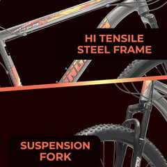TUNGSTEN - Fire Storm 21 Speed | Hi-Tensile Steel Frame | Dual Disc Brakes | Suspension Fork | Unisex MTB | Ideal for 12+ Years