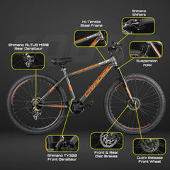 Cradiac Squad 21 Speed High Performance Steel Mountain Cycles for Men with Front Suspension & Dual Disc Brake 21 Geared MTB Bike 29 T | Ideal for 15+ Years, Unisex, Frame Size : 18.5 inch