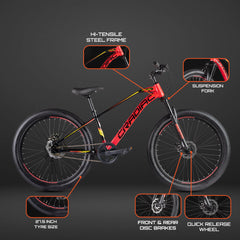 Cradiac XC 90 Single Speed High Performance Steel Mountain Cycles for Men with Front Suspension & Dual Disc Brake MTB Bike 27.5 T | Ideal for 14+ Years, Unisex, Frame Size : 18.5 inch