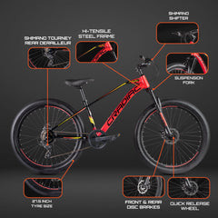 Cradiac XC 90 7 Speed High Performance Steel Mountain Cycles for Men with Front Suspension & Dual Disc Brake| 27.5 T 7 Geared MTB Bike | Ideal for 14+ Years, Unisex, Frame Size : 18.5 inch