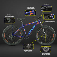 CROW - Wolf 7 Speed | 27.5" Inch Mountain Bike | HITENSILE Steel Frame | Suspension Fork | Dual Disc Brakes | Ideal for Boys/Girls/Men/Women