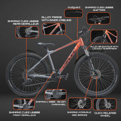 CRADIAC - XC 3000 | 2x11 Speed Gear Cycle | 27.5" Inch Mountain Bike | Hydraulic Disc Brakes | SR SUNTOUR Lockout Suspension | High Performance Alloy Frame | for 14+ Boys/Girls/Men