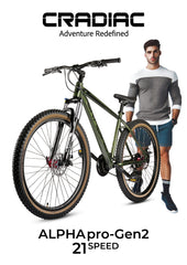 CRADIAC Alpha PRO GEN 2-21 Speed 6061 Alloy Cycle 29 T 21 Speed Gear Bicycle For Men With Front Zoom Lockout Suspension & Dual Disc Brake Mountain Bike | 15+ Years, Unisex, 18 Inch, Militorygreen
