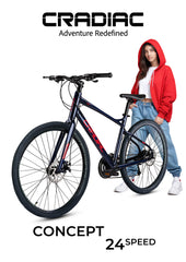 CRADIAC - Concept | 24 Speed Gear Hybrid Cycle | 700 * 35 C Bike | Rigid Fork | 6061 Alloy Frame | 700 * 35C Nylon Tires | Dual DISC Brakes | Ideal for 15+ Years Men/Boys/Girls