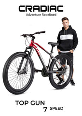 CRADIAC TOP Gun 7 Speed High Performance Steel Mountain Cycles for Men with Front Suspension & Dual Disc Brake| 26" T 7 Geared MTB Bike | Ideal for 14+ Years, Unisex, Frame Size : 17 Inch