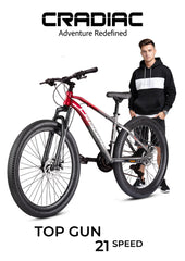 CRADIAC TOP Gun 21 Speed High Performance Steel Mountain Cycles for Men with Front Suspension & Dual Disc Brake| 26" T 7 Geared MTB Bike | Ideal for 14+ Years, Unisex, Frame Size : 17 Inch (Copy)
