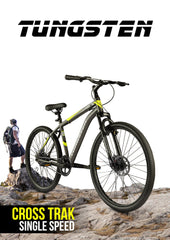 TUNGSTEN - Cross Trak Single Speed | 26" INCH Mountain Bike | HITENSILE Steel Frame | Dual DISC Brake | Front Suspension Fork | Unisex MTB