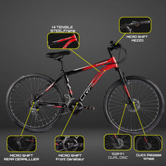 CRADIAC Stinger X7-21 Speed Cycle for Men with Dual Disc Brakes & Front Suspension Fork, 29 T 21 Speed Bicycle for Adults with Hitensile Steel Frame, Ideal for 12+ Years Unisex, 18.5 Inch Frame