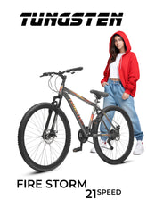 TUNGSTEN - Fire Storm 21 Speed | Hi-Tensile Steel Frame | Dual Disc Brakes | Suspension Fork | Unisex MTB | Ideal for 12+ Years