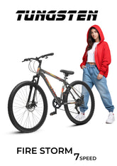 TUNGSTEN - Fire Storm 7 Speed | Hi-Tensile Steel Frame | Dual Disc Brakes | Suspension Fork | Unisex MTB | Ideal for 12+ Years
