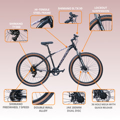 CRADIAC Xtreme 7 Speed | 18.5 INCH HI-TENSILE Steel Frame | 29T Mountain Bike | Front Suspension | Dual DISC