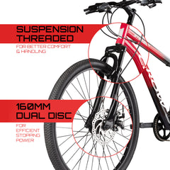 CROW - Stinger X7 7 Speed Red | 29" INCH Mountain Bike | Dual DISC Brake | HITENSILE Steel Frame | Unisex | Ideal for Boys/Men/Women with 5 to 5.8 FT