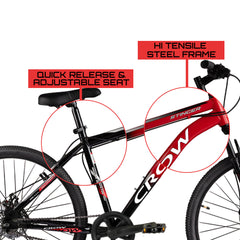 CROW - Stinger X7 Single Speed Red | 29" INCH Mountain Bike | Dual DISC Brake | HITENSILE Steel Frame | Unisex | Ideal for Boys/Men/Women with 5 to 5.8 FT