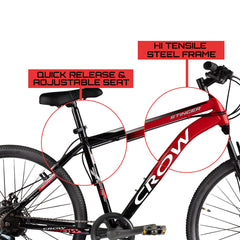 CROW - Stinger X7 7 Speed Red | 29" INCH Mountain Bike | Dual DISC Brake | HITENSILE Steel Frame | Unisex | Ideal for Boys/Men/Women with 5 to 5.8 FT