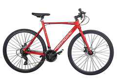Cradiac Machine LITE 21 Speed 6061 Alloy Hybrid Cycle 21 Geared Bicycle for Men with Rigid Fork & Dual Disc Brake Hybrid Bike | Ideal for 15+ Years, Unisex, Frame Size : 19.5 Inch, Metalic Red