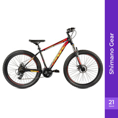 CRADIAC Rooster 21 Speed 6061 Alloy MTB Cycle 29T 21 Speed Gear Bicycle For Men With Front Lockout Suspension & Dual Disc Brake Mountain Bike | Ideal For 15+ Years, Unisex, 18 Inch, Black, Red