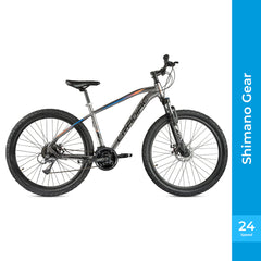 Cradiac XC 900 24 Speed 6061 Alloy Cycle 27.5 T 24 Geared Bicycle for Men with Front Zoom Lockout Suspension & Dual Disc Brake Mountain Bike | Ideal for 14+ Years, Unisex, Frame Size : 18 Inch, Grey