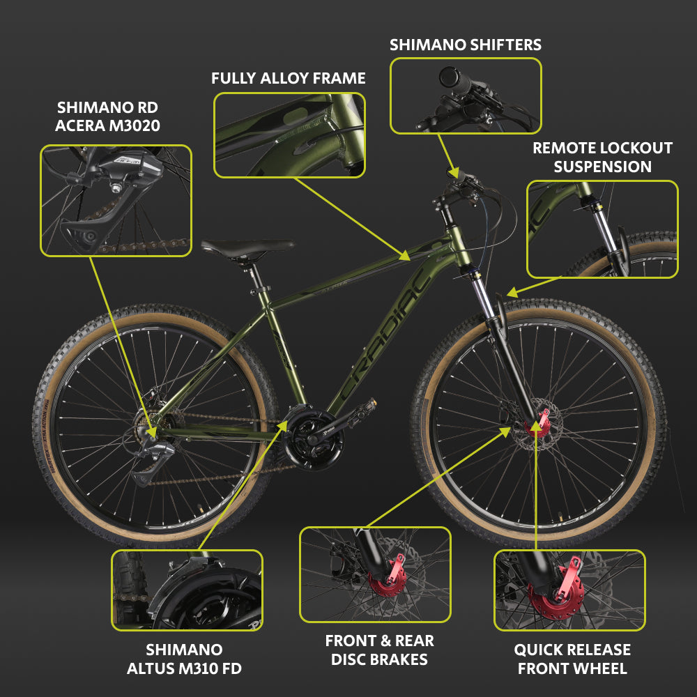 CRADIAC Alpha PRO X | 6061 Alloy Cycle| 29 T 21 Speed Gear | Bicycle for Men with Front Remote Lockout Suspension & Dual Disc Brake Mountain Bike | Ideal for 15+ Years, Unisex, Frame Size : 18 inch