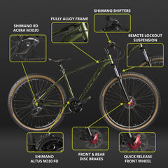 CRADIAC Alpha PRO X | 6061 Alloy Cycle| 29 T 21 Speed Gear | Bicycle for Men with Front Remote Lockout Suspension & Dual Disc Brake Mountain Bike | Ideal for 15+ Years, Unisex, Frame Size : 18 inch