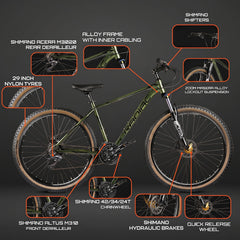 CRADIAC - Alpha PRO GEN 4-21 Speed Aluminium Cycle for Boys 29T 21 Speed Gear Bicycle for Men with Front Zoom Lockout Suspension & Shimano Hydraulic Brake | 15+ Years, Unisex