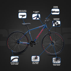 CRADIAC Spark Single Speed | 18.5 INCH HI-TENSILE Steel Frame | 700C T Hybrid Bike | Front Suspension | Dual DISC | Unisex