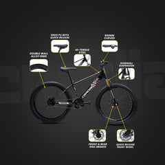 CRADIAC Terminator Single Speed | 15 INCH HI-TENSILE Steel Frame | 26T Mountain Bike | Front Suspension with Double crown | Dual DISC | Ideal for 12+ age Unisex