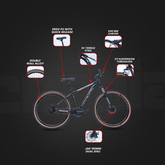 CRADIAC Xtreme Single Speed | 18.5 INCH HI-TENSILE Steel Frame | 29T Mountain Bike | Front Suspension | Dual DISC