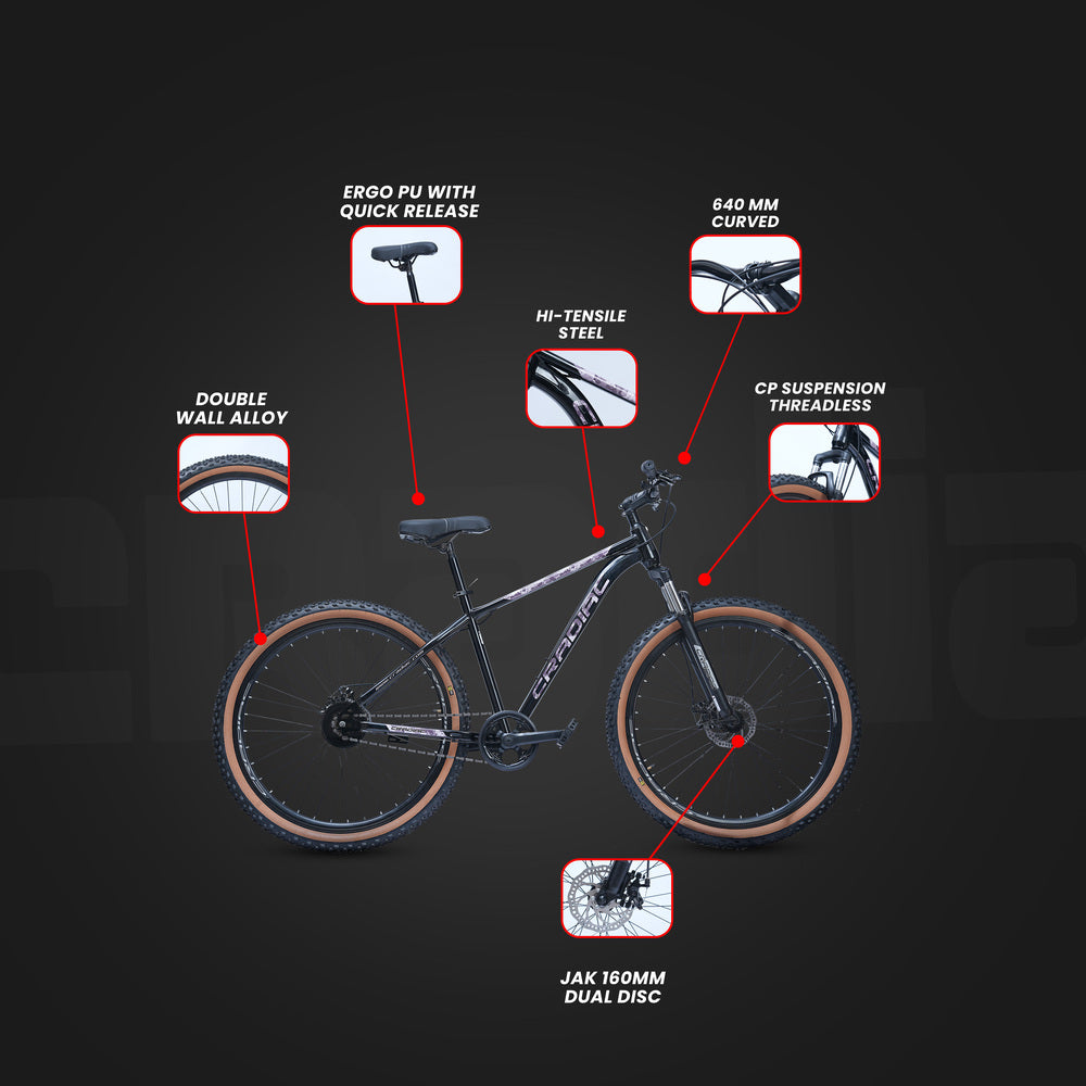 CRADIAC Dexter Single Speed | 18.5 INCH HI-TENSILE Steel Frame | 27.5T Mountain Bike | Front Suspension | Dual DISC