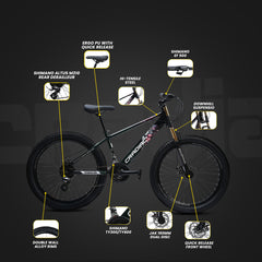 CRADIAC Terminator 7 Speed | 15 INCH HI-TENSILE Steel Frame | 26T Mountain Bike | Front Suspension | Dual DISC