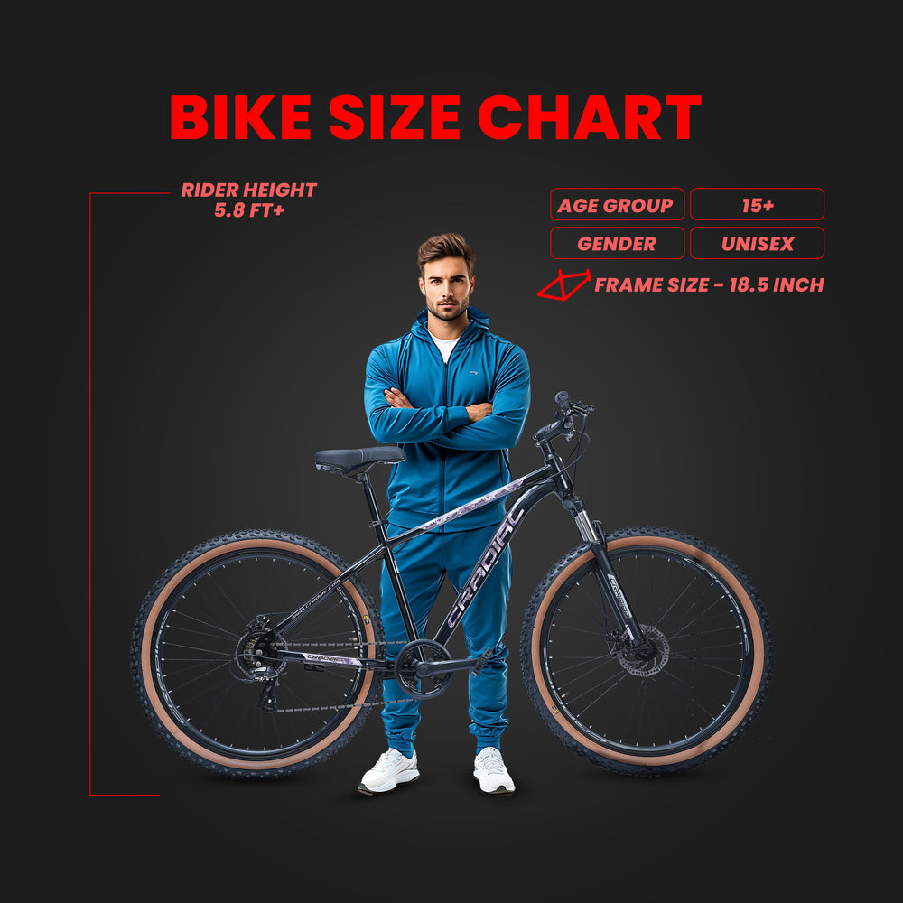 CRADIAC Xtreme 7 Speed | 18.5 INCH HI-TENSILE Steel Frame | 29T Mountain Bike | Front Suspension | Dual DISC