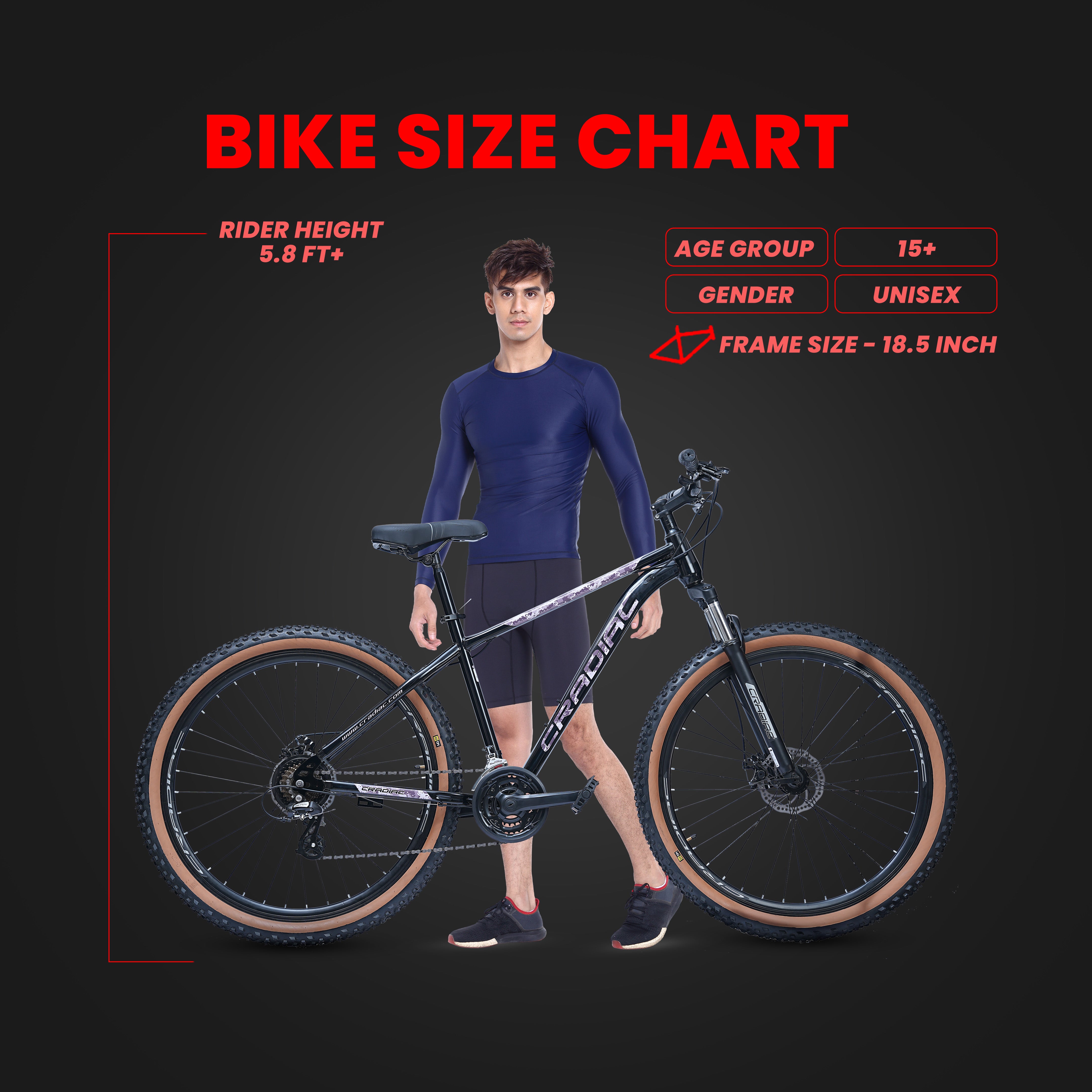 CRADIAC Xtreme 21 Speed | 18.5 INCH HI-TENSILE Steel Frame | 29T Mountain Bike | Front Suspension | Dual DISC