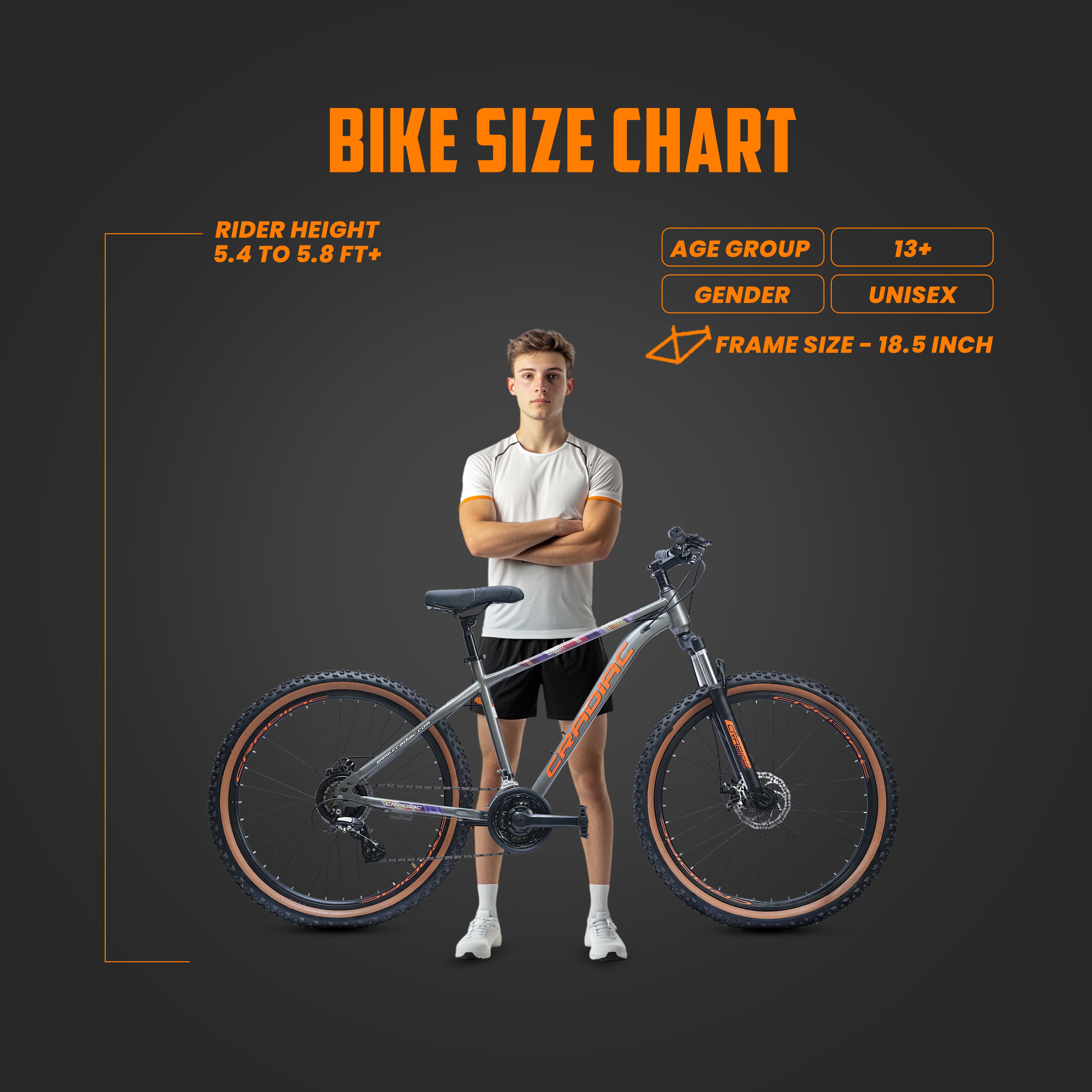 CRADIAC Dexter 21 Speed | 18.5 INCH HI-TENSILE Steel Frame | 27.5T Mountain Bike | Front Suspension | Dual DISC