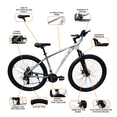 CRADIAC - DEFENDER 21 Speed High Performance Steel Mountain Cycles for Men with Front Suspension & Dual Disc Brake 21 Geared MTB Bike 29 T | Ideal for 15+ Years, Unisex, Frame Size : 15.5 inch