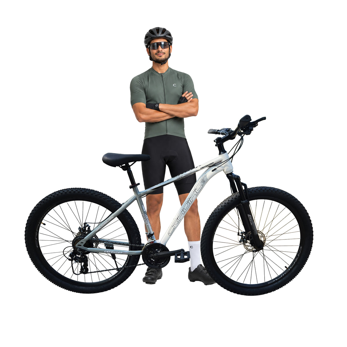 CRADIAC - DEFENDER 21 Speed High Performance Steel Mountain Cycles for Men with Front Suspension & Dual Disc Brake 21 Geared MTB Bike 27.5T | Ideal for 15+ Years, Unisex, Frame Size : 15.5 inch