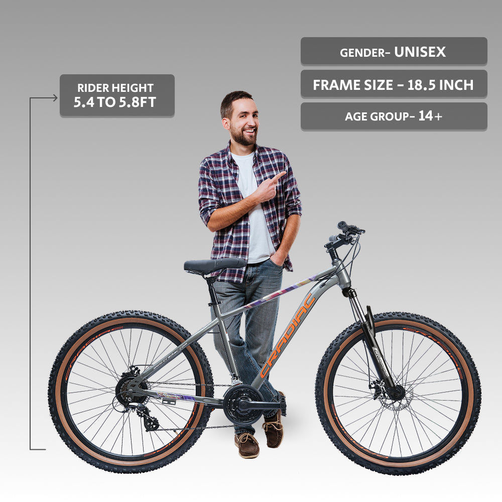 CRADIAC Dexter 21 Speed | 18.5 INCH HI-TENSILE Steel Frame | 27.5T Mountain Bike | Front Suspension | Dual DISC